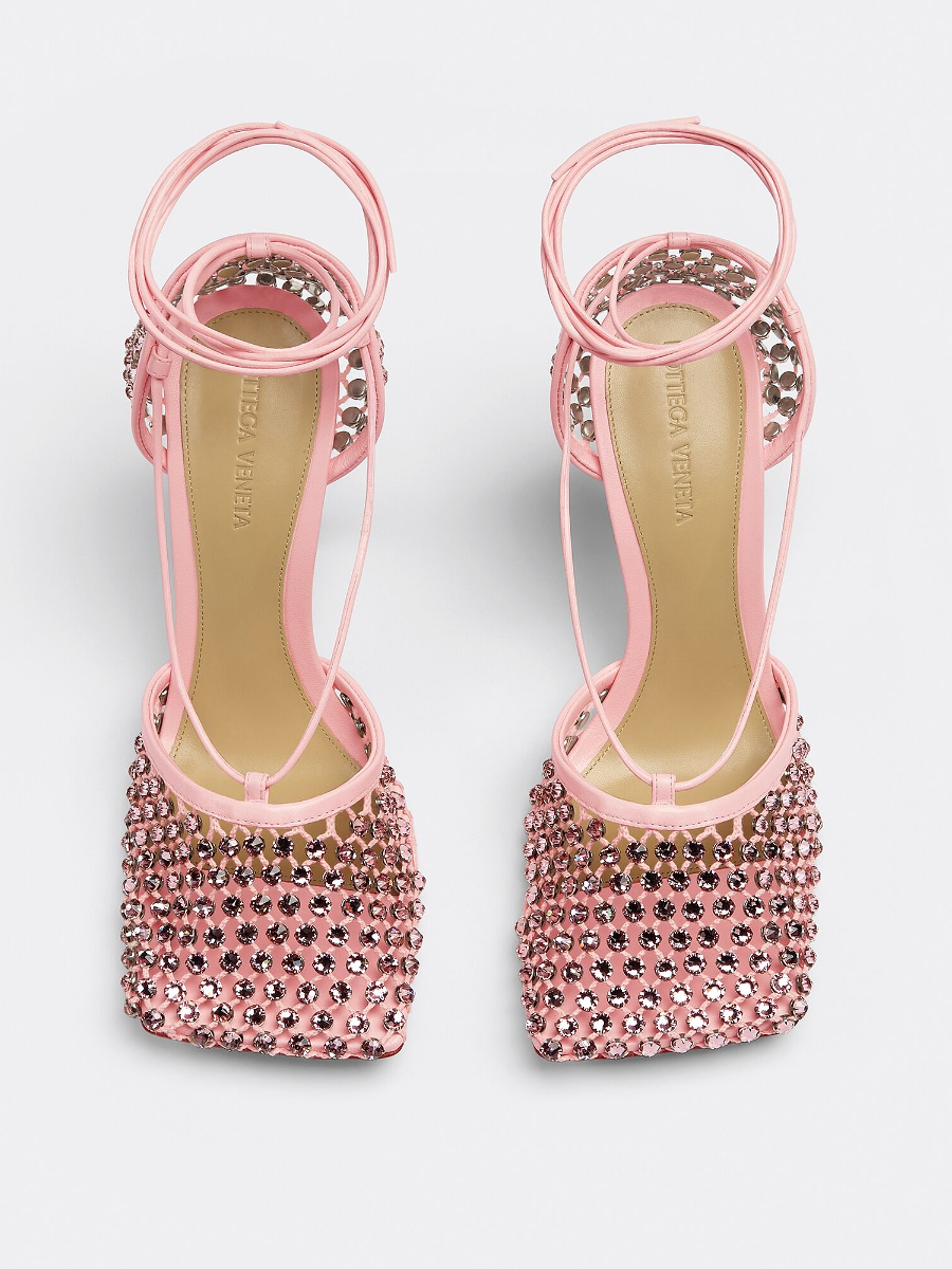 Rhinestone Mesh Leather Sandals