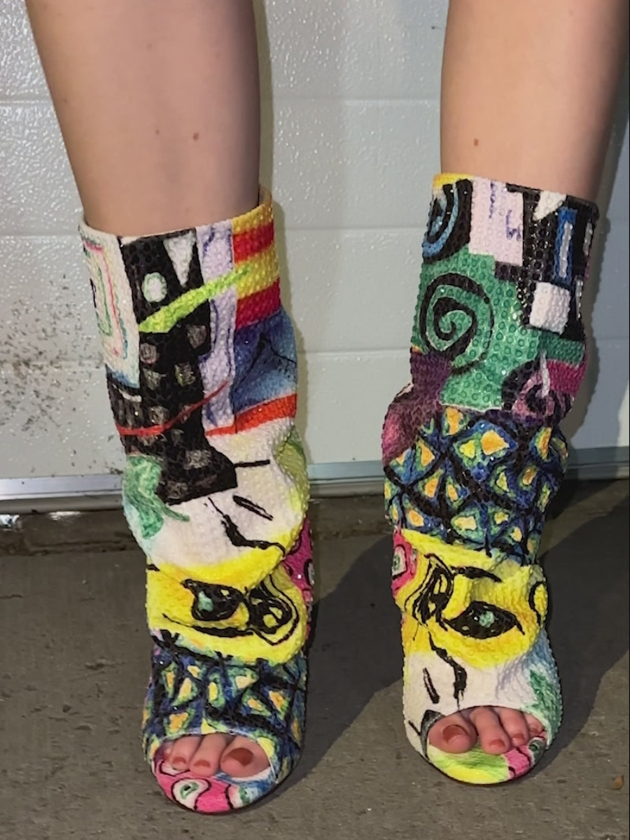 Multicolor Peep Toe Booties