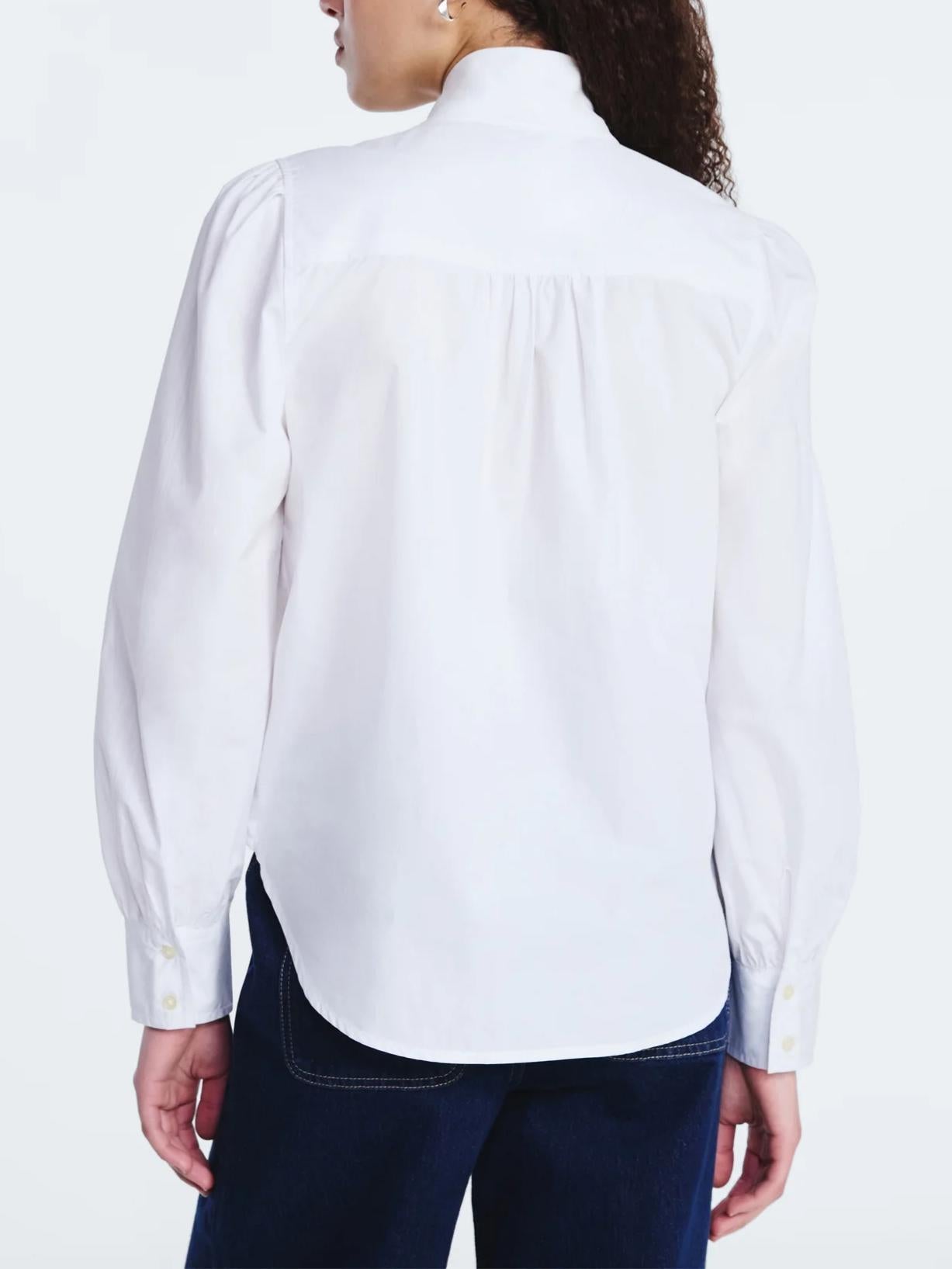 Cotton Tie Neck Blouse with Long Puff Sleeves