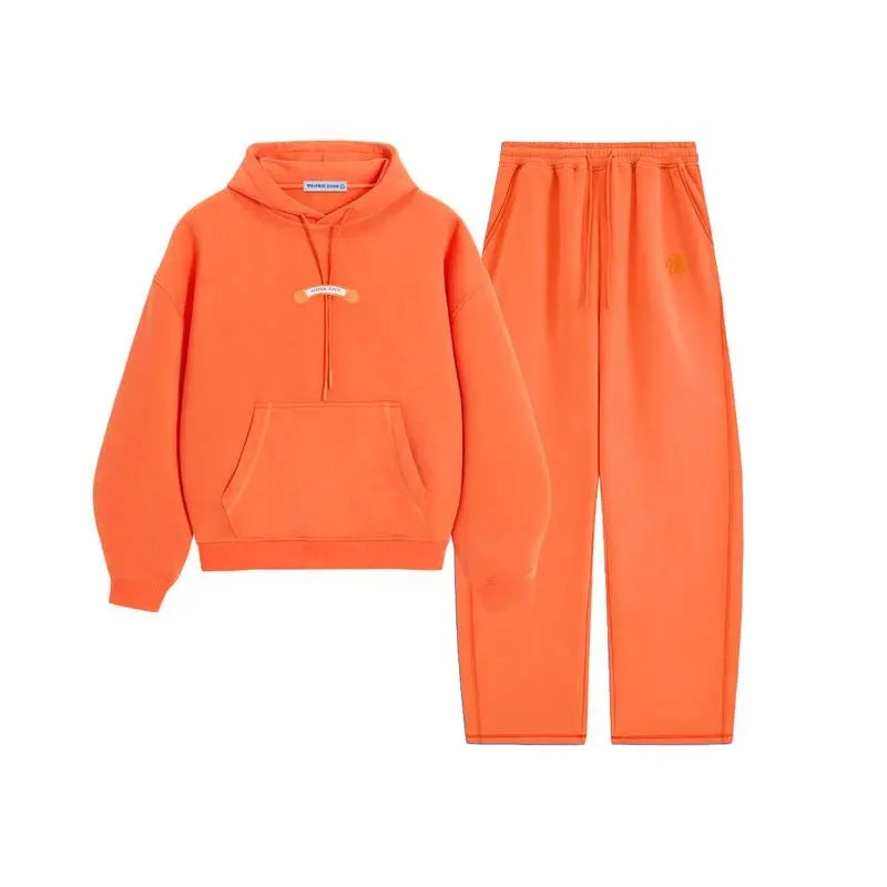 Oversized Batwing Sleeve Hoodie & Baggy Pants Leather Patch