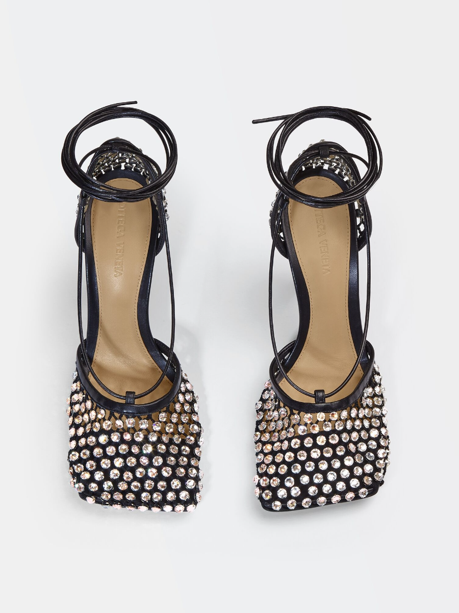Rhinestone Mesh Leather Sandals