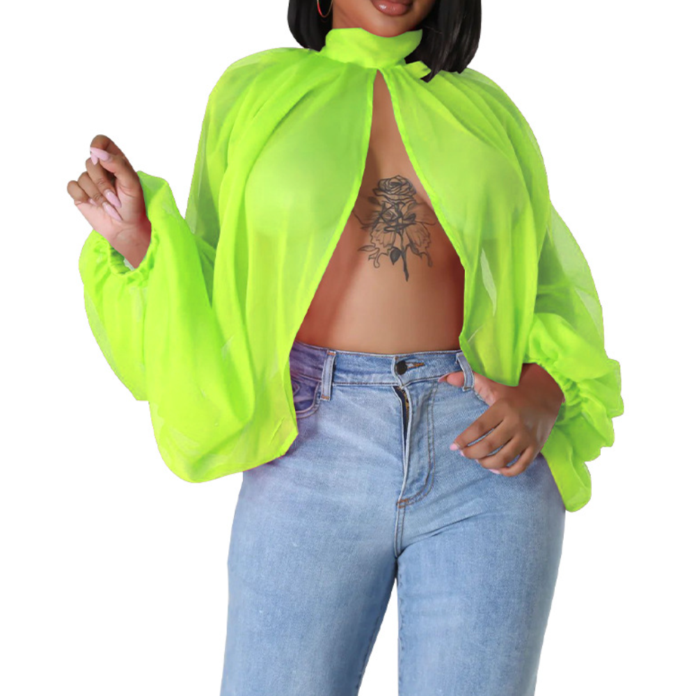 Printed Lace-Up Chiffon Top