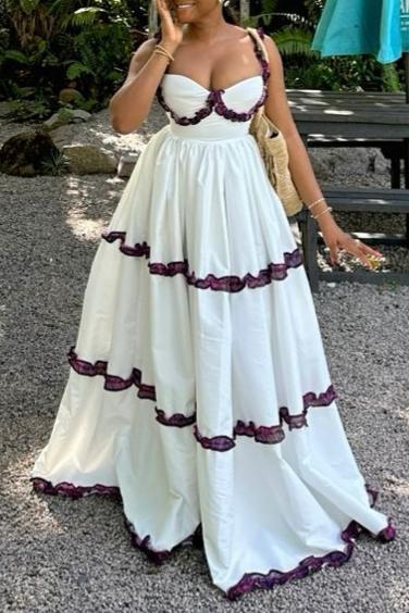 Ruffled Trim Spaghetti Strap Maxi Dress