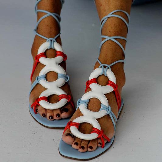 Vintage Flat Lace-up Cutout Sandals