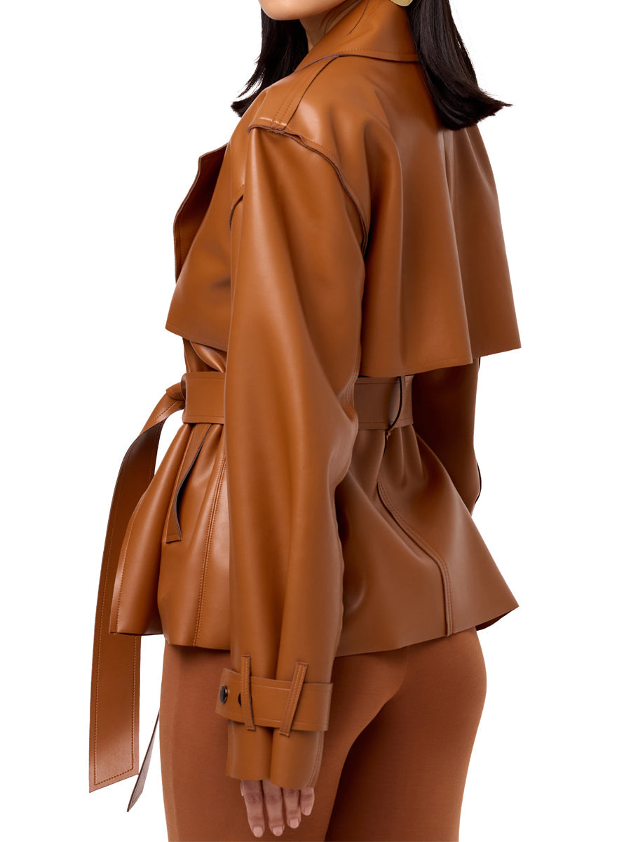 PU Faux Leather Crop Trench Jacket
