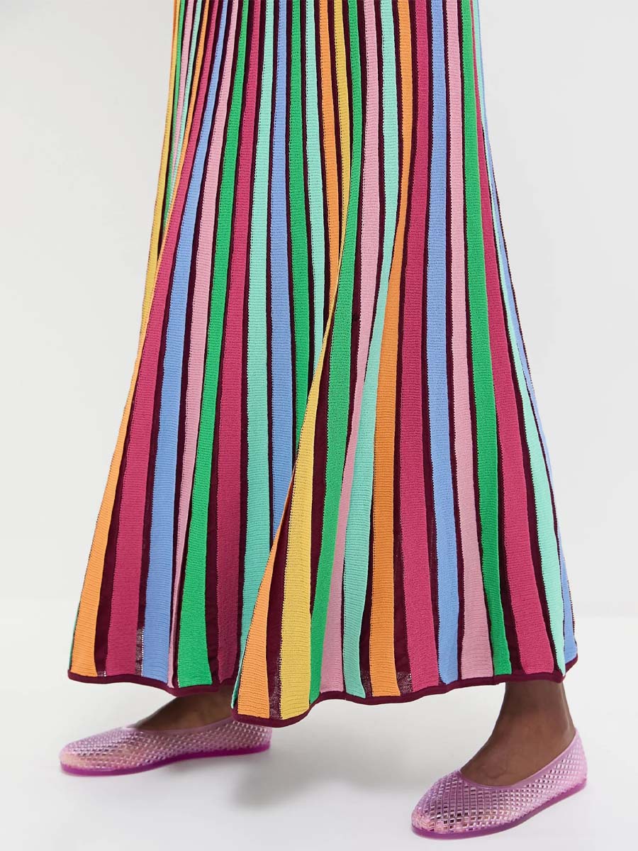 Rainbow Stripe Knitted Sleeveless Dress