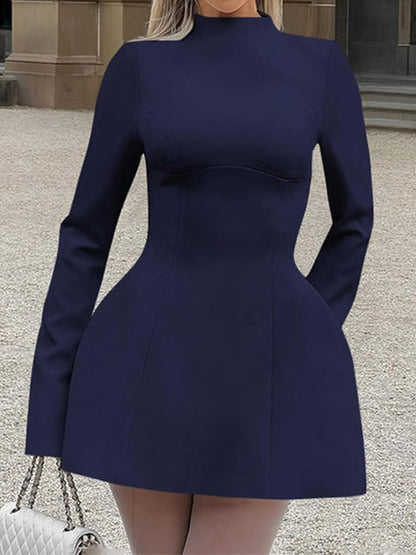 Mock Neck Long Sleeve Backless Sexy Mini Dress