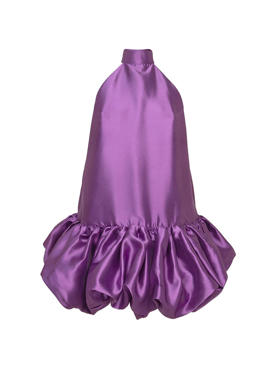 High Halter Neck Balloon Hem Mini Dress
