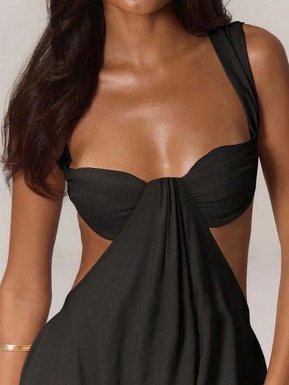 Ruched Bust Extreme Wide Leg Jumpsuit