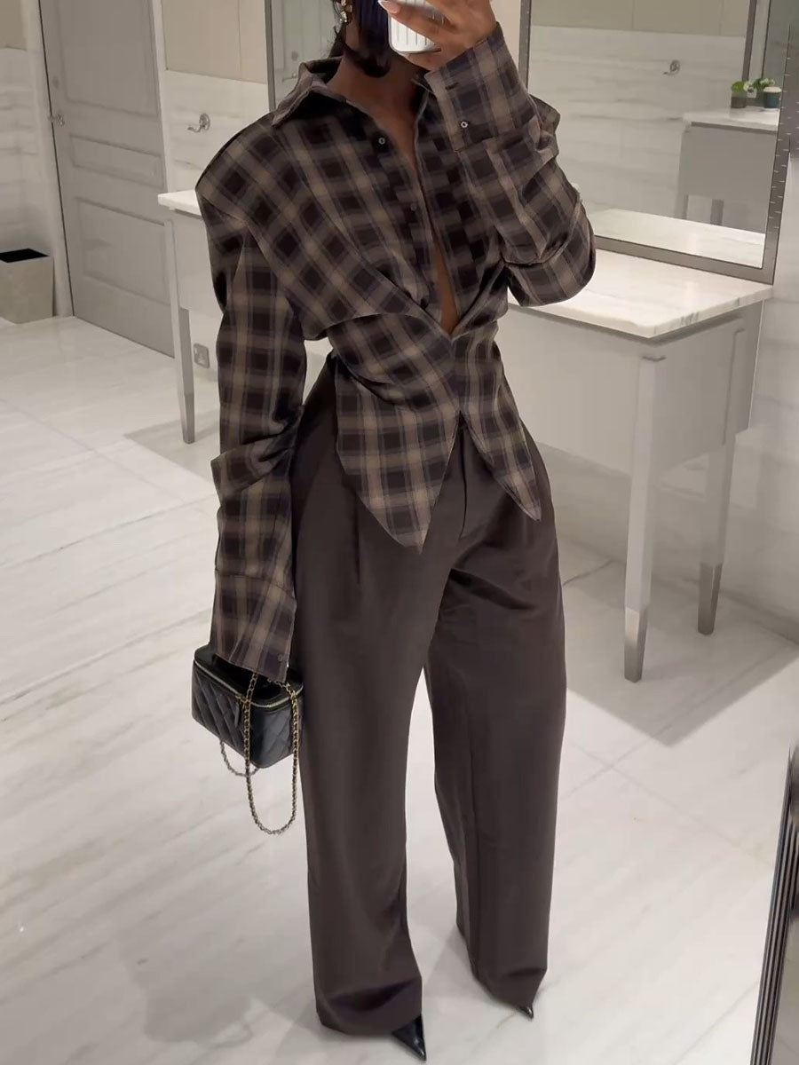 Plunging Neck Shoulder Padding Shirt