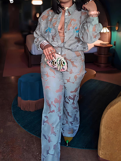 Lace Floral Pant Elegant Two Pieces Set