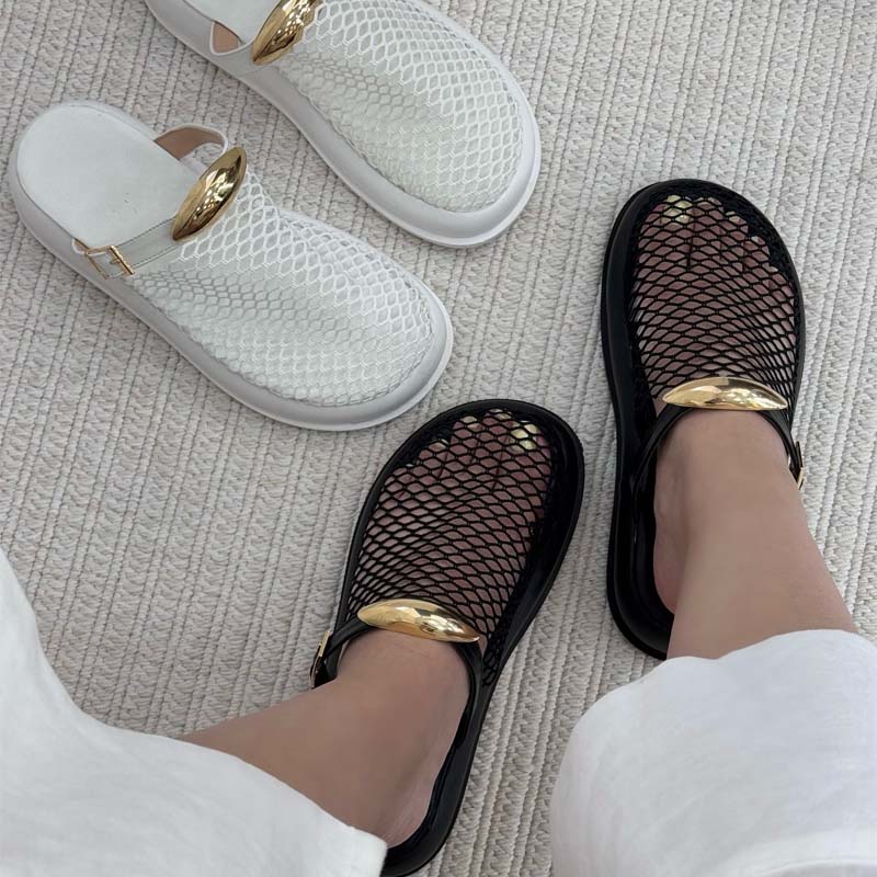Woven Mesh Hollow-out Platform Slippers