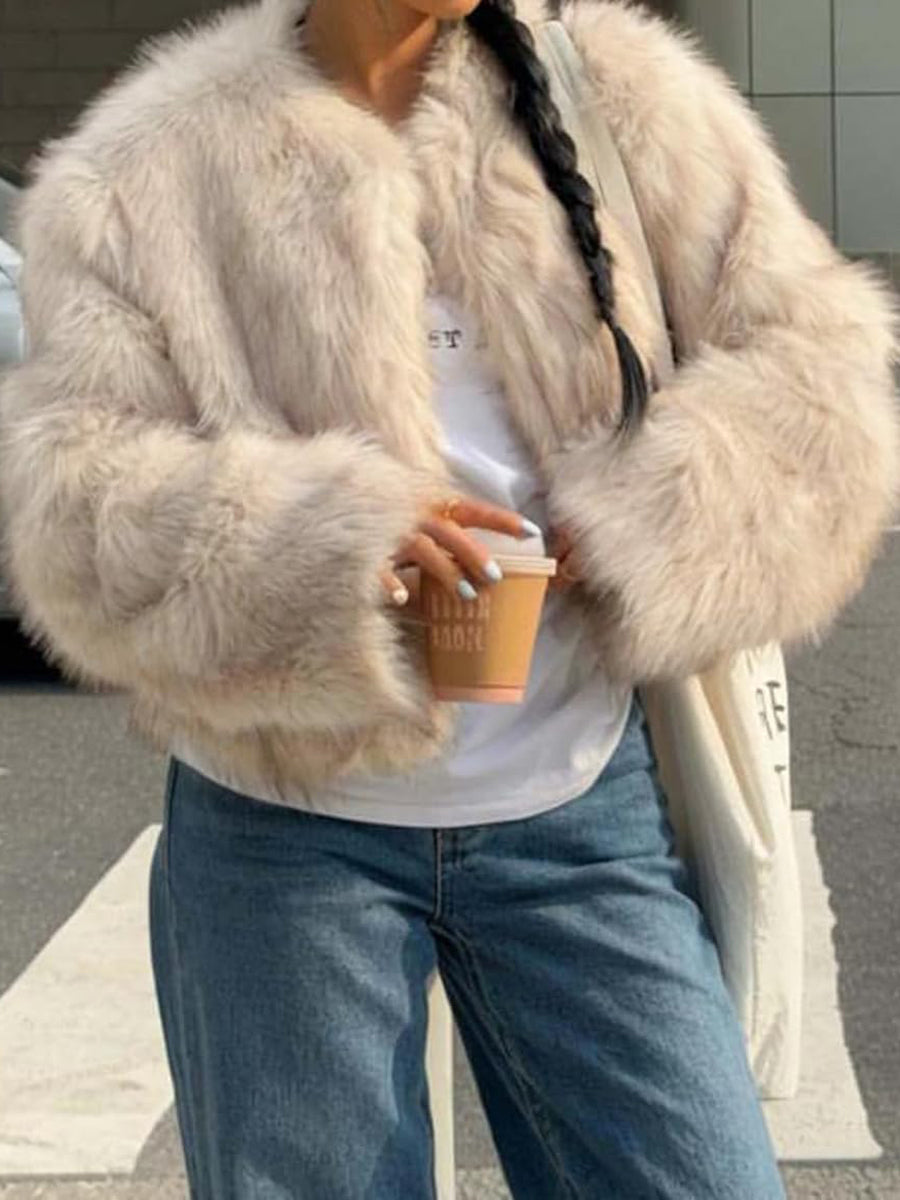 Solid Loose Faux Fur Coat