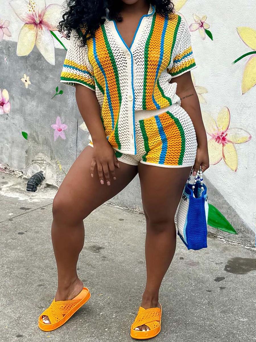 Knitted Hollow-out Two Pieces Set