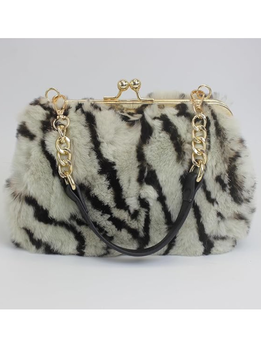 Faux Fur Metal Lock Shoulder Bag
