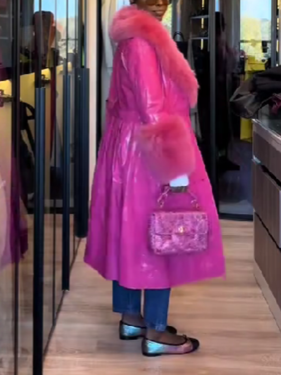 Glow Leather Fur Collar Coat