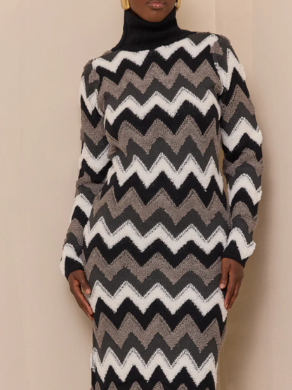 High-Neck Knit Backless Dress