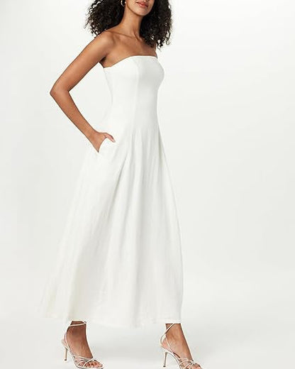 The Drop Women's Carlota Strapless Linen Maxi Dress