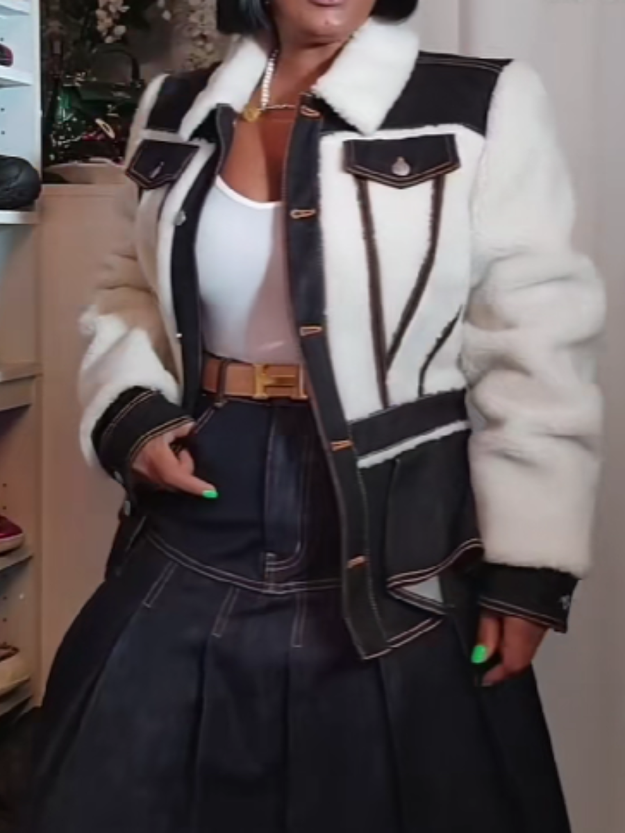 Lambskin-Patchwork Denim Jacket