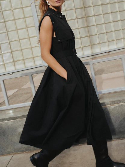 Stretch-Cotton Utility Maxi Dress