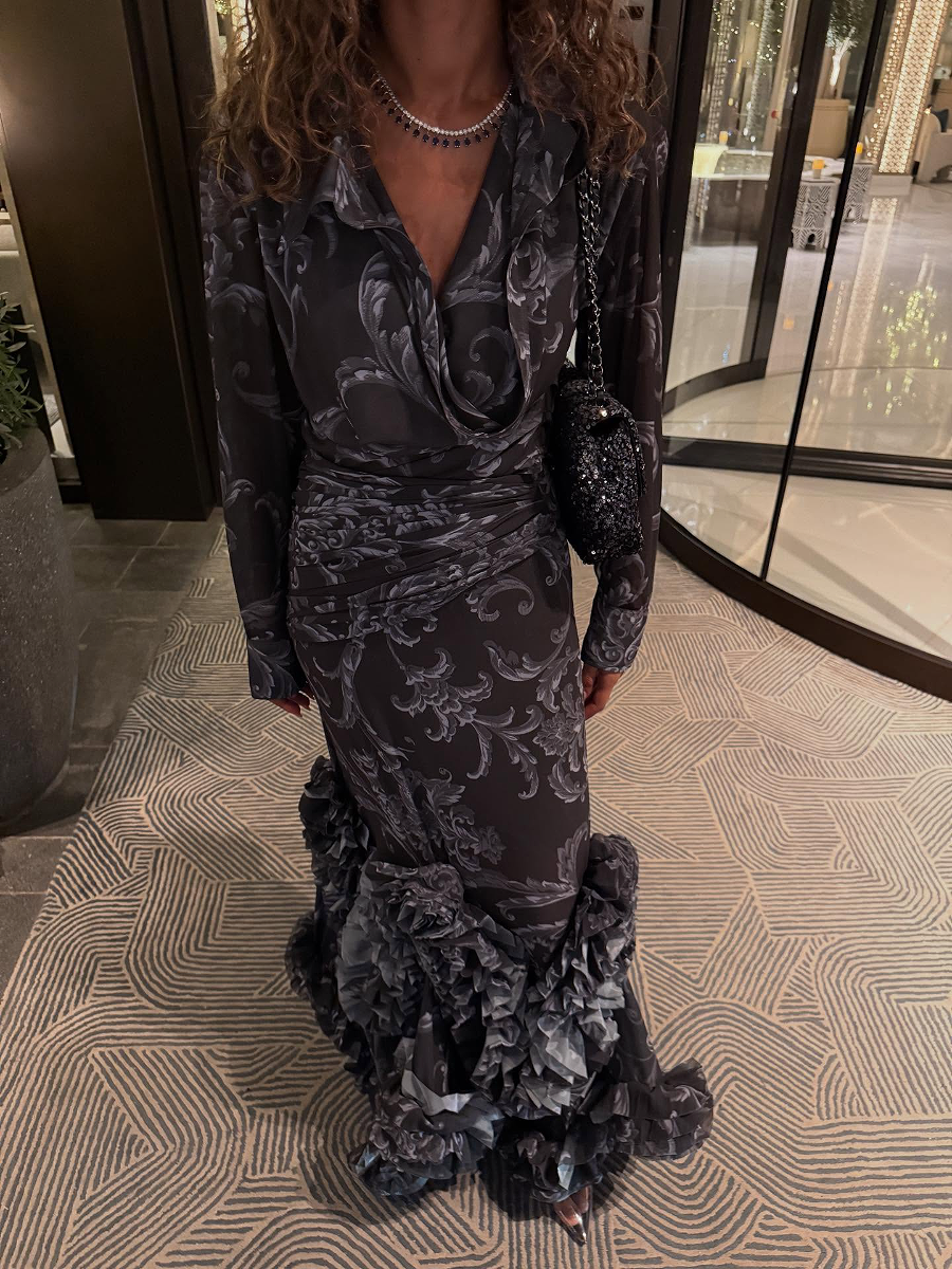 Printed Chiffon Long Sleeve Dress