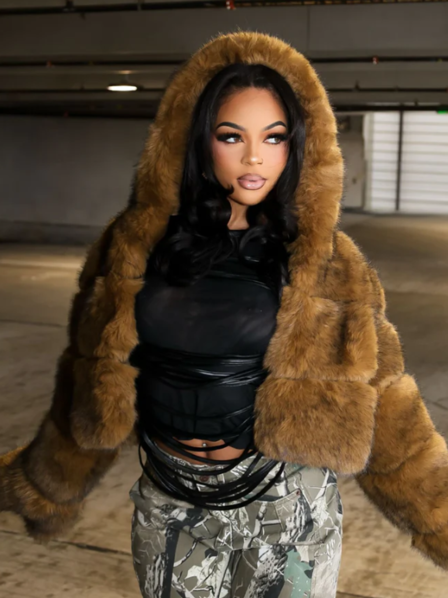Faux Fur Hooded Short Coat