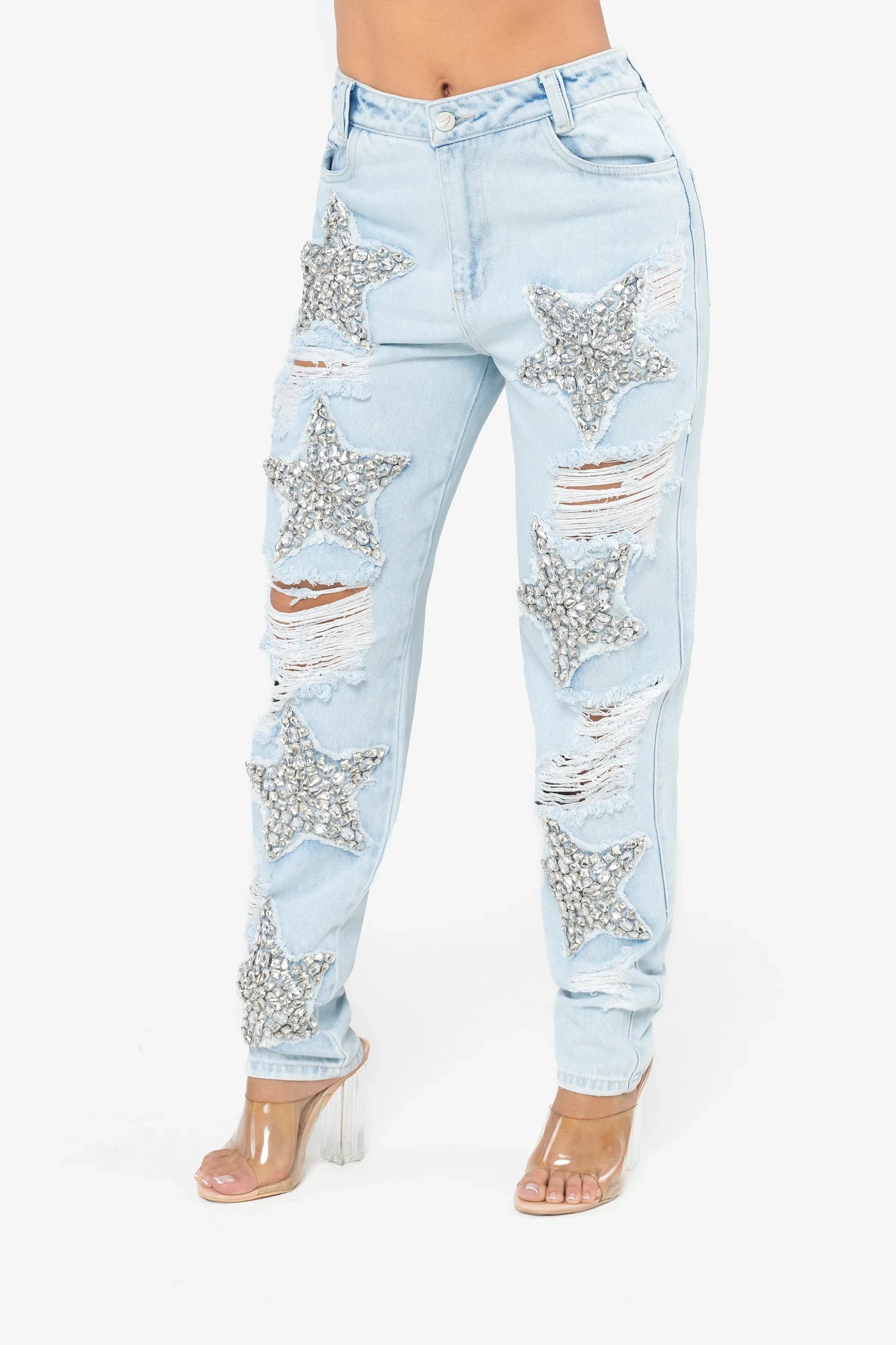 Rhinestone Star Patch Distressed Jeans