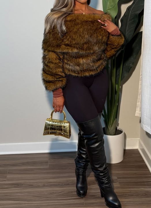 Fab Off-shoulder Faux Fur Top