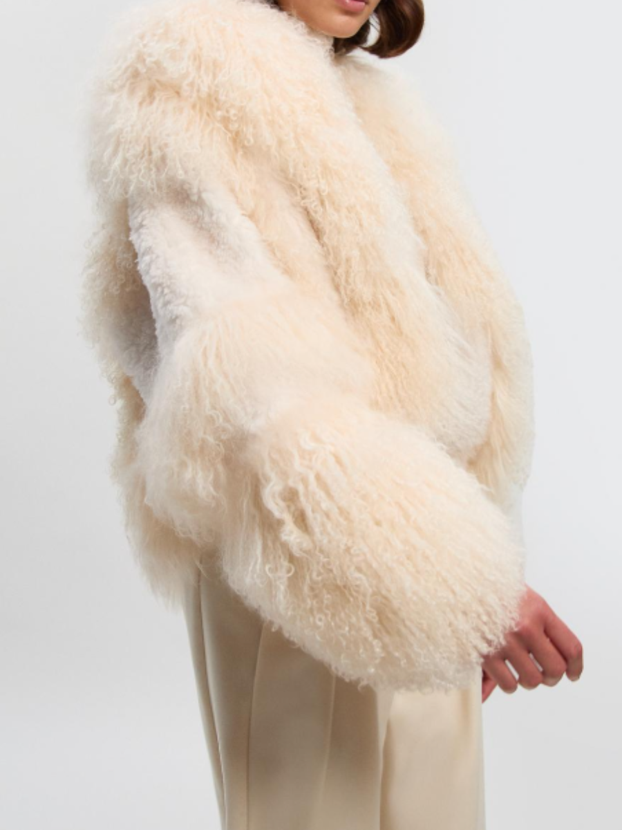 Faux Fur Stitched Fringe Coat