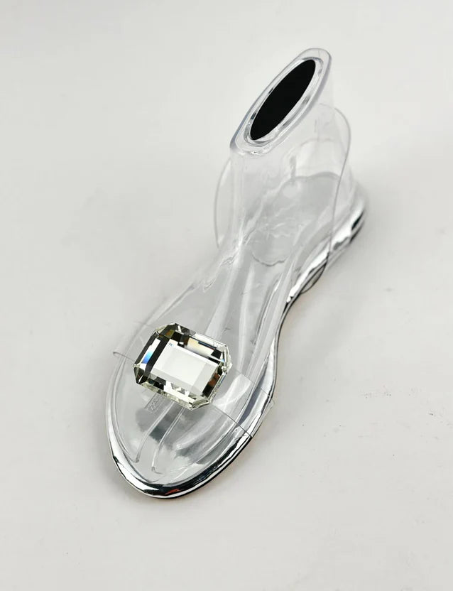 Silver Large Crystal Flat Sandals