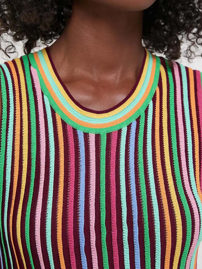Rainbow Stripe Knitted Sleeveless Dress