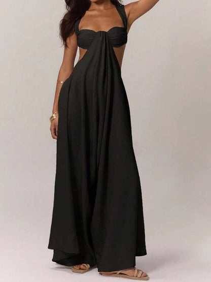 Ruched Bust Extreme Wide Leg Jumpsuit