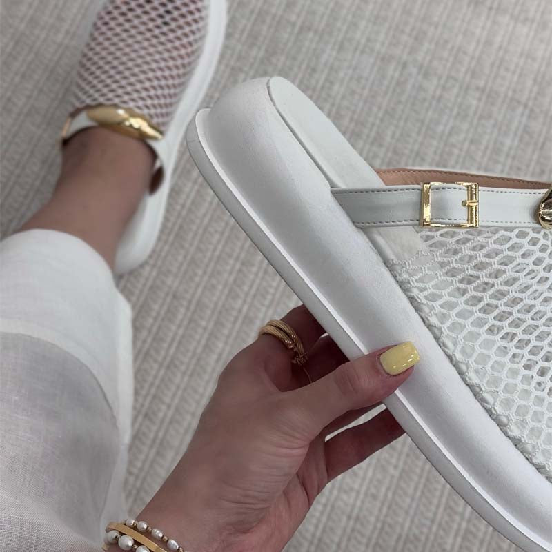 Woven Mesh Hollow-out Platform Slippers