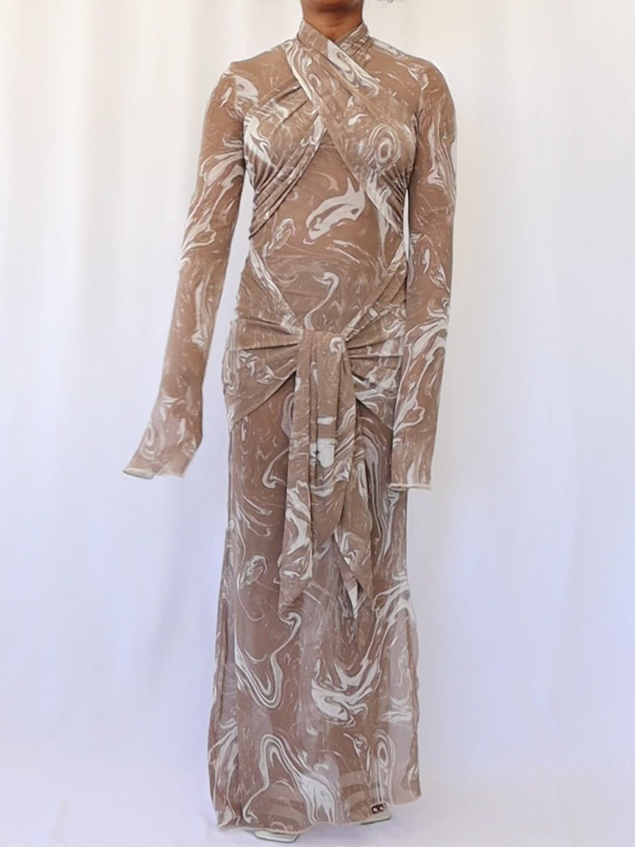 Crisscross Paneling Printed Maxi Dress