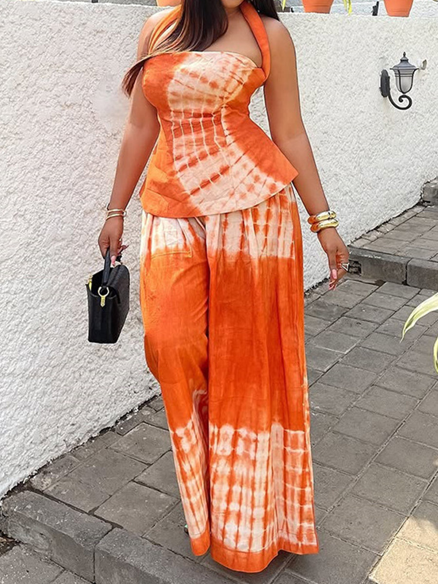 Printed Halter Neck Two-Piece Set