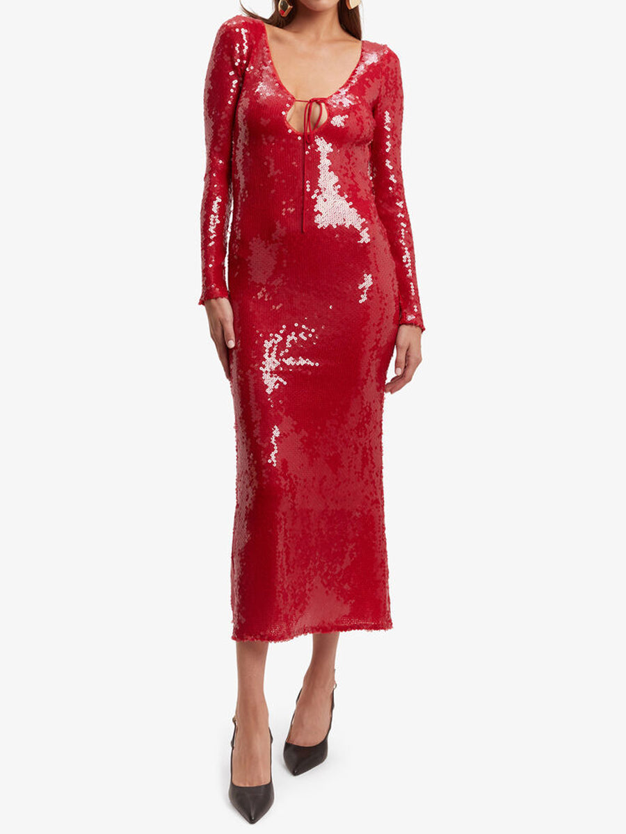 Sequined Deep V Neck Backless Gown Dress