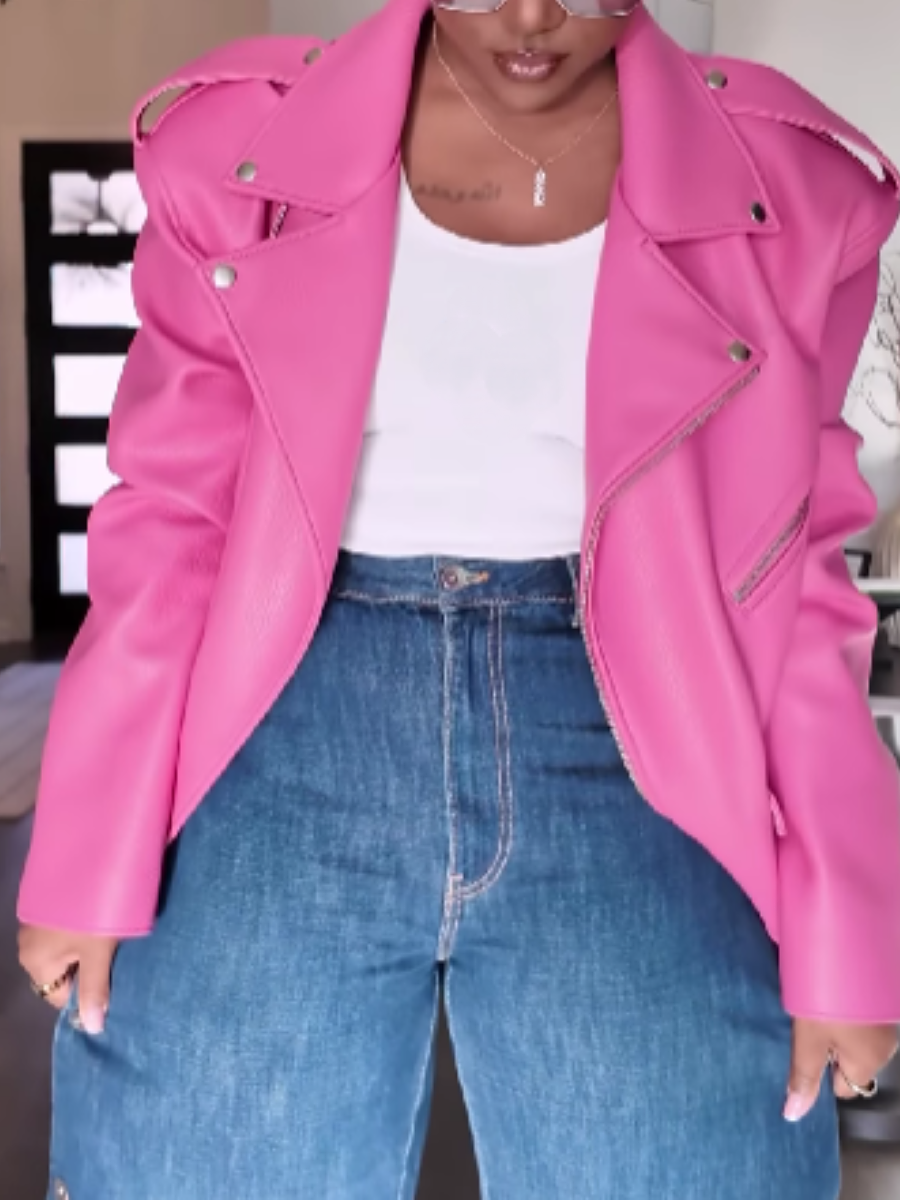 Pink Leather Zip Jacket