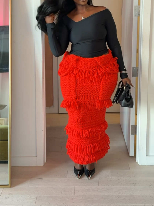Knit Fringed Skirt