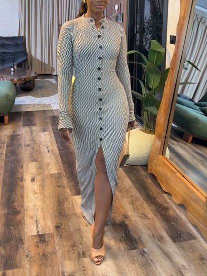 Slim-Fit Button-Front Split Dress