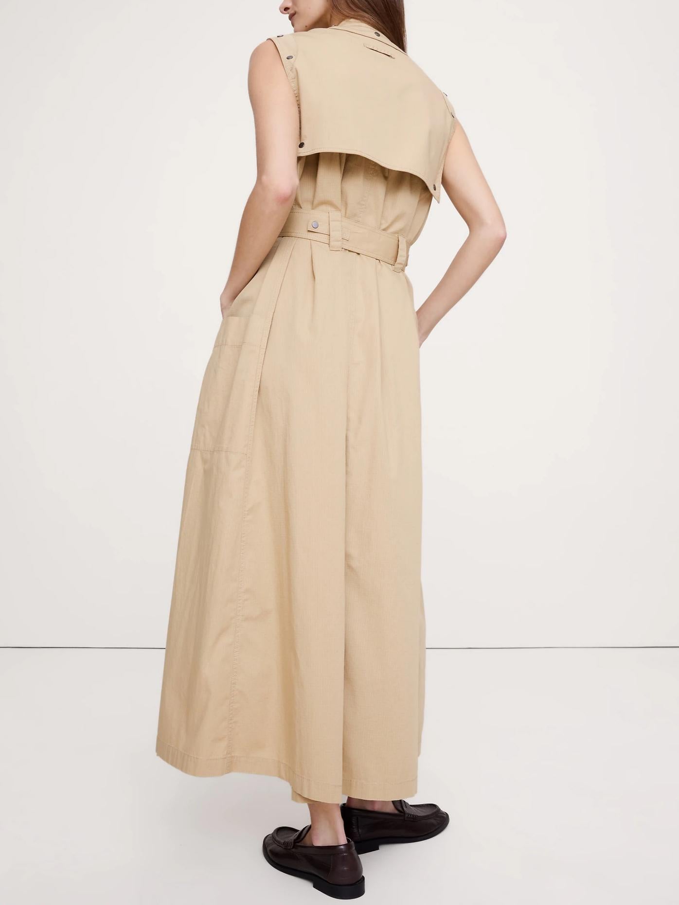 Stretch-Cotton Utility Maxi Dress