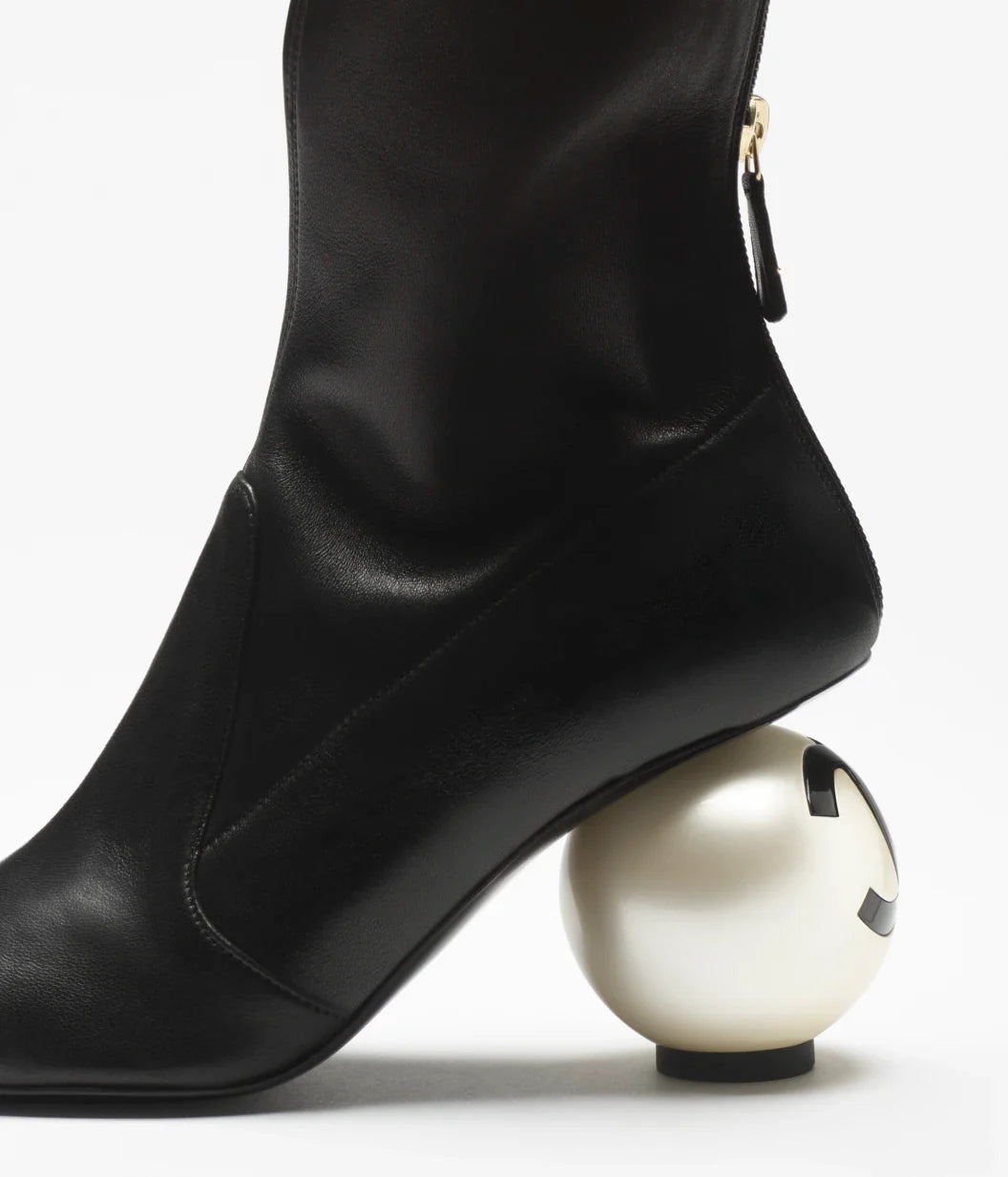 Irregular Pearl Ball High Heels & Color-Block Ankle Boots