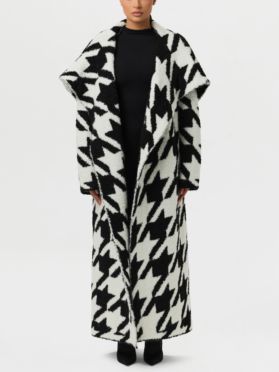 Houndstooth Shawl Collar Coat