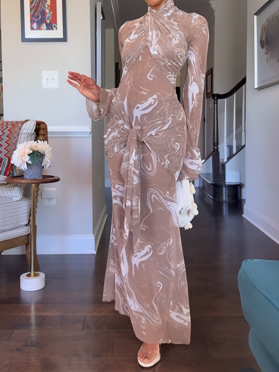 Crisscross Paneling Printed Maxi Dress