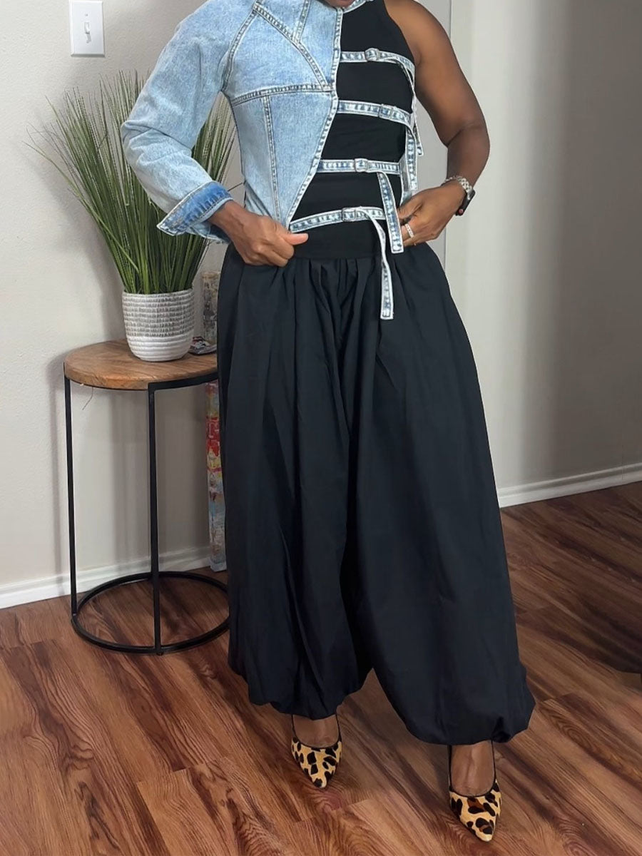 Denim Patchwork Top & Balloon Pants
