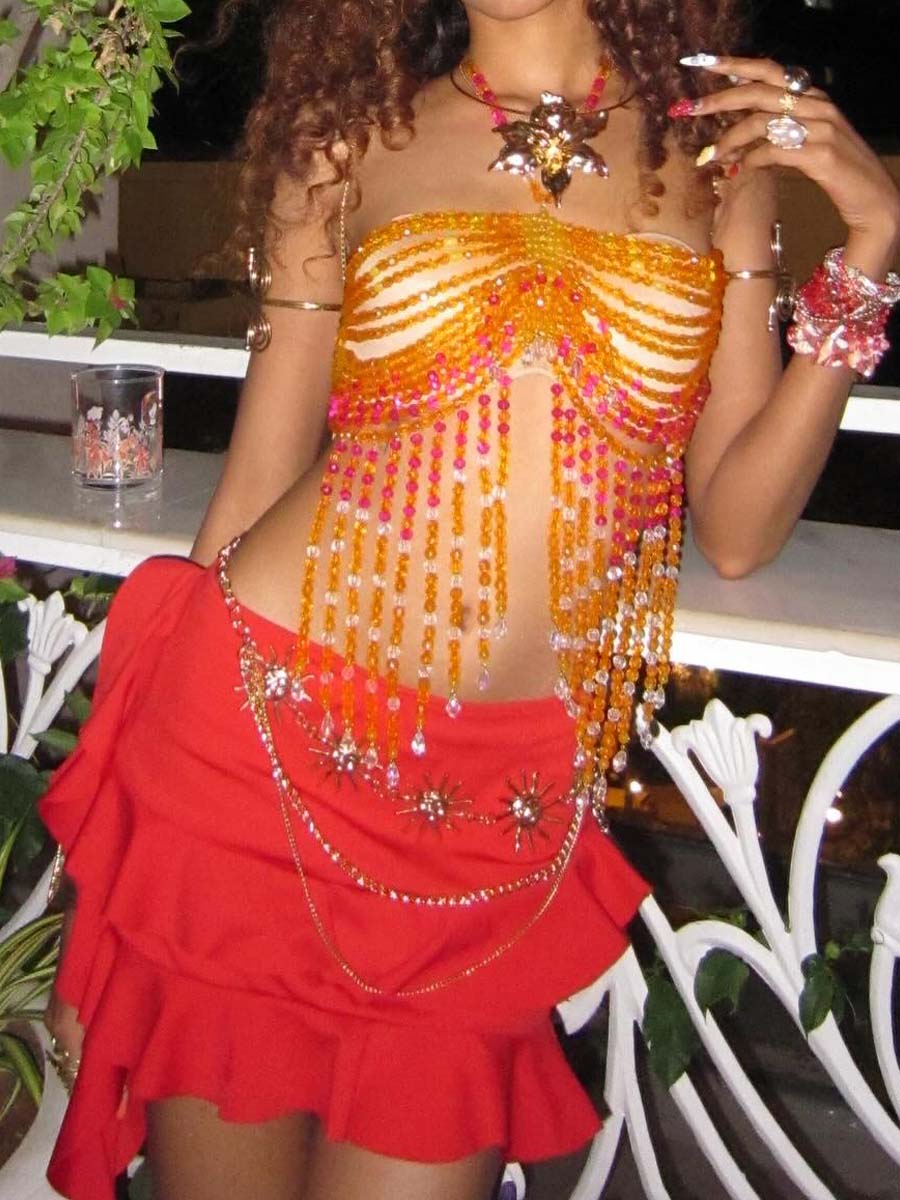 Vacation Body Chain Glass Crystal Chest Chain