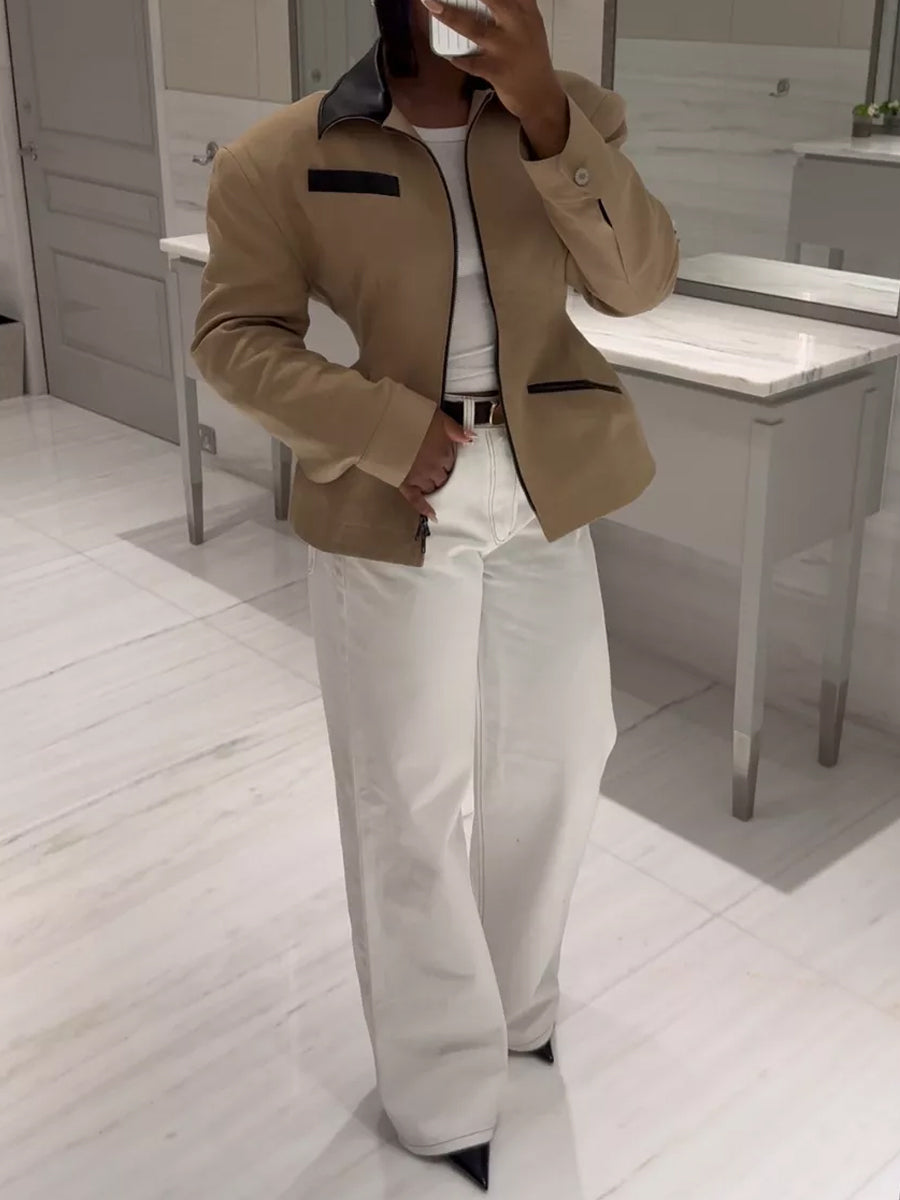 Vintage Zip Contrast Collar Jacket