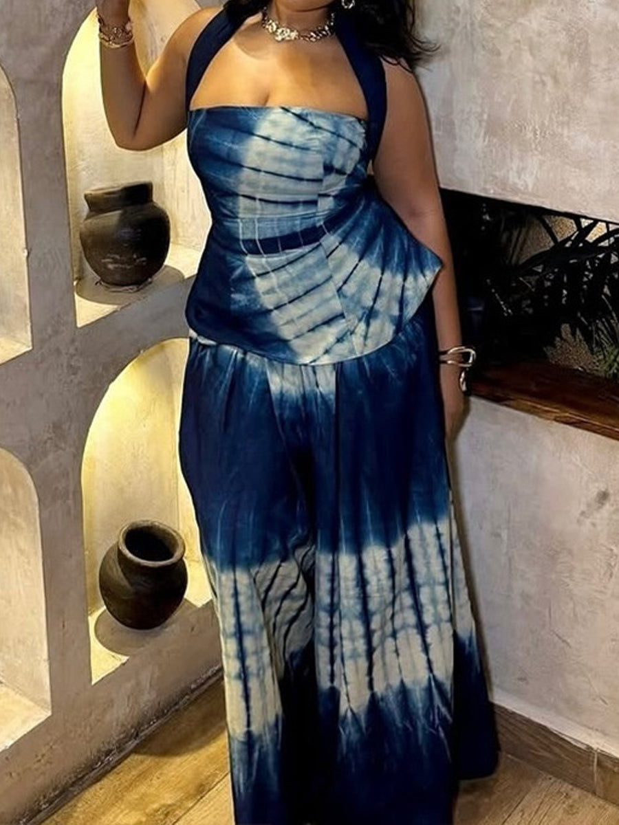 Printed Halter Neck Two-Piece Set