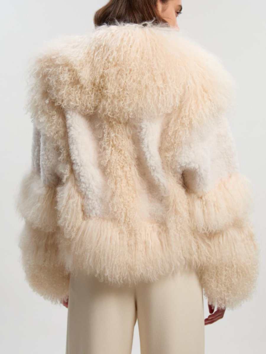 Faux Fur Stitched Fringe Coat
