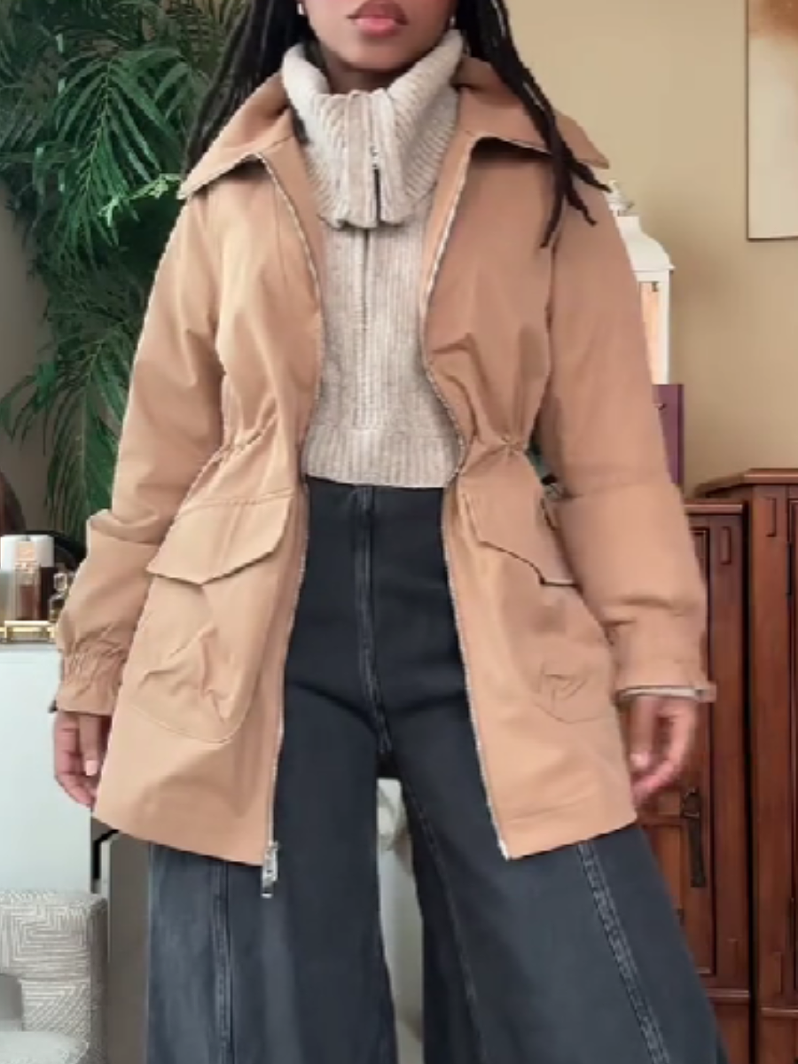 Tight Waist Pleated Cuff Tooling Jacket