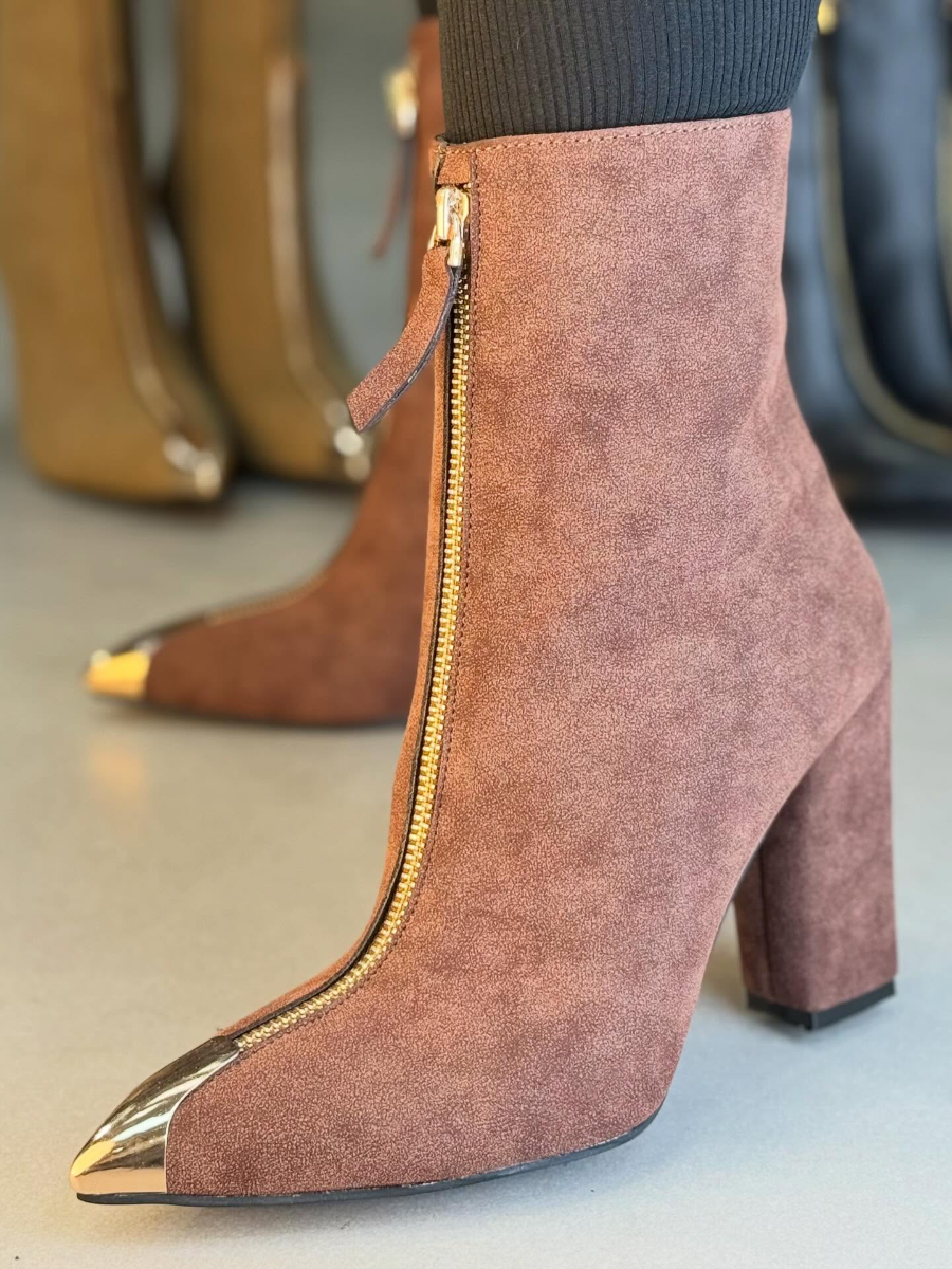 Point-Front Zip Suede Pumps